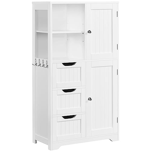 Yaheetech Bathroom Floor Cabinet 42″, Freestanding Storage Cabinet with 3 Drawers, 2 Open Shelves and 2 Doors, Wooden Storage Organizer with