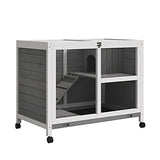PawHut Indoor Rabbit Hutch with Wheels, Desk and Side Table Sized, Wood Rabbit Cage, Waterproof Small Rabbit Cage, Gray PawHut