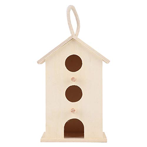 Wooden Bird House Unfinished Unpainted Hanging Cords Birdhouse for Finches and Songbirds Outdoor Decoration DIY Kids Educational 1pcs