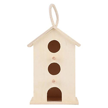 Wooden Bird House Unfinished Unpainted Hanging Cords Birdhouse for Finches and Songbirds Outdoor Decoration DIY Kids Educational 1pcs