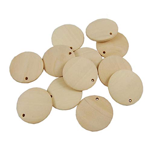 50Pcs Natural Wood Circles Unfinished Round Wood Slices Circles Chips Pendants with Holes for Crafts DIY Jewelry Findings Charms Making, 40mm mollensiuer