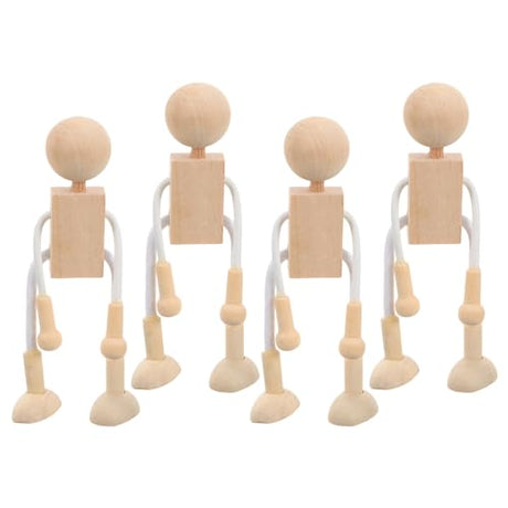 Tofficu Wooden Peg Dolls Unfinished Wood Robot 4pcs DIY Mini People Doll with Flexible Joint Wood Painting Figures Kids Educational Toys for Craft Tofficu