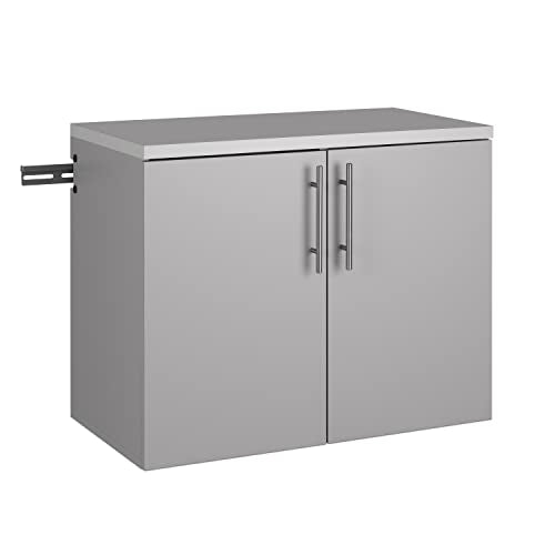 Prepac HangUps 2-Door Base Garage Storage Cabinet, 30" W x 24" H x 16" D, Light Gray - WoodArtSupply