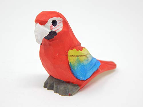 Selsela Scarlet Macaw Red Parrot Figurine Decoration Colorful Tropical Pet Miniature Wooden Bird Art Statue Craft Carved Small Animal Collectible Selsela