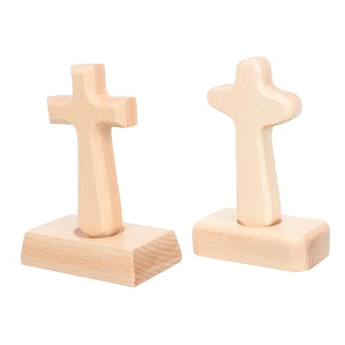 Yardenfun 2pcs Christian Cross Stand up Cross Desktop Cross Decorations Crucifix Handheld Cross Jesus Cross Charms Wooden Cross Ornament Wood Cross Yardenfun
