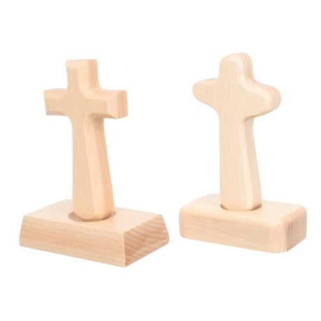 Yardenfun 2pcs Christian Cross Stand up Cross Desktop Cross Decorations Crucifix Handheld Cross Jesus Cross Charms Wooden Cross Ornament Wood Cross Yardenfun