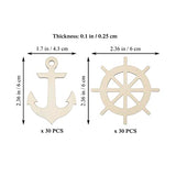 Creaides 60 Pcs Anchor Rudder Wood DIY Craft Cutouts Unfinished Wood Ornaments Gift for Ocean Themed Party Home Decoration Creaides