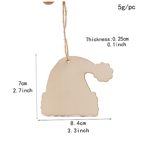 ABOOFAN 50 Pcs Wood Trim Woodsy Decor Christmas Decor Christmas Hanging Santa Hat Christmas Wood Shaped Unfinished Wooden Santa Hat Christmas Pendant ABOOFAN