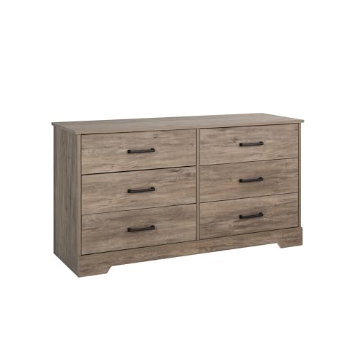 Prepac Six Drawer Dresser, 18.25in x 53.25in x 28.5in, Rustic Brown - WoodArtSupply