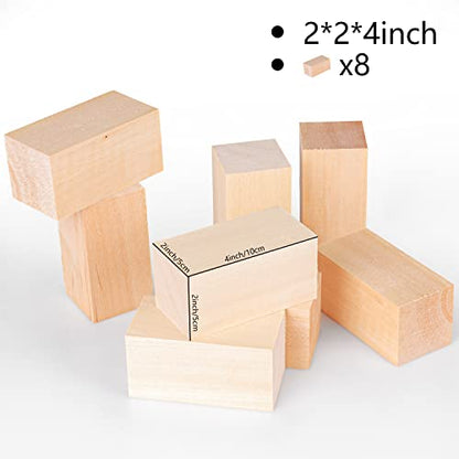8 Pack Basswood Carving Blocks 4 X 2 X 2 Inch, Large Whittling Wood Carving Blocks Cubes Kit for Kids Adults Beginners or Expert,