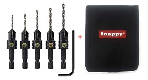 Snappy Tools Brand Quick-Change 5-Pc. Countersink Drill Bit Set with Case. Proudly Made in The USA Make it Snappy