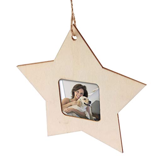 Amosfun 10pcs Wood Star Mini Photo Picture Frames Wooden Unfinished Wooden Cutouts 4th of July Decorations Amosfun