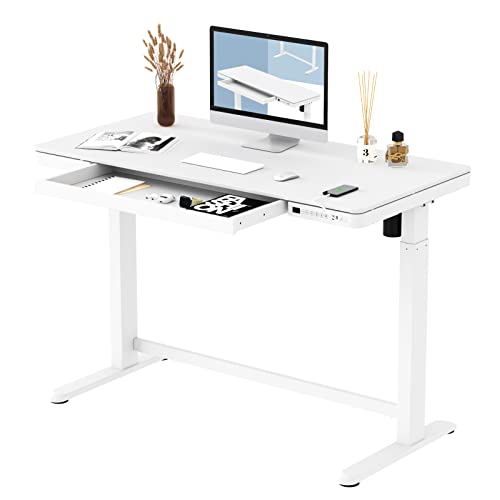 FLEXISPOT Comhar Electric Standing Desk with Drawers Charging USB A to C Port, Height Adjustable 48" Whole-Piece Quick Install Home Office Computer - WoodArtSupply