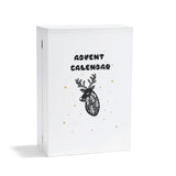 Wooden Advent Calendar with Drawers, 12 Inch Reusable Advent Calendar with Lights, White Wood, Battery Operated, Empty Boxes to Fill, Decorative Fold LampLust