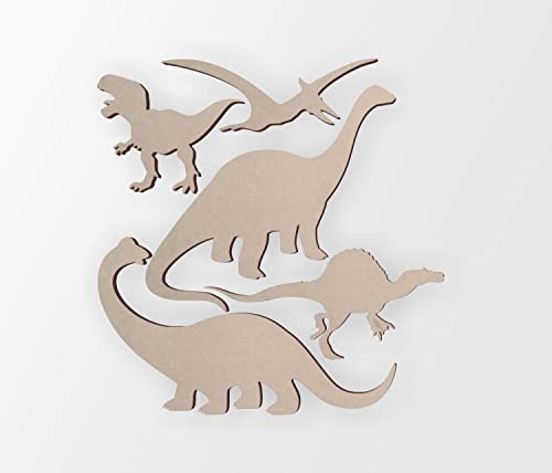 Wooden Dinosaurs for Kids Rooms Cutout (5 Pack) - Cutout, Home Decor, Unfinished and Available from 12 to 36 Inches - WoodArtSupply