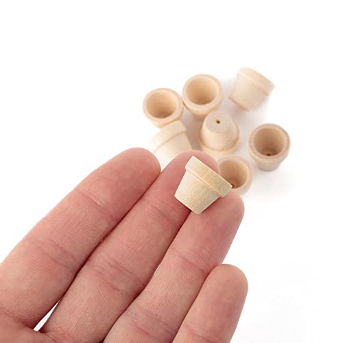 Miniature Unfinished Wood Flower Pots - Pack of 48 Tiny Wooden Flowerpots for Dollhouses, Fairy Gardens, Train Scenes, and Miniature Displays (9/16"