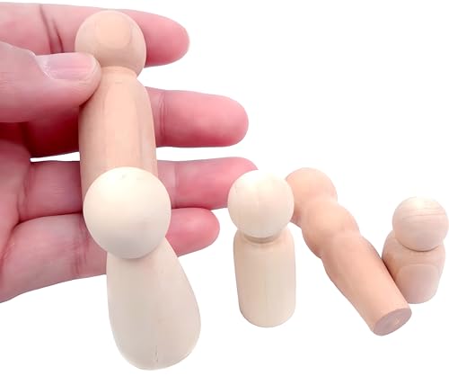 Magikon Pack of 5 Unfinished Peg Dolls, Unpainted Puppet Bodies, Wooden Peg People Marionette Bodies MAGIKON