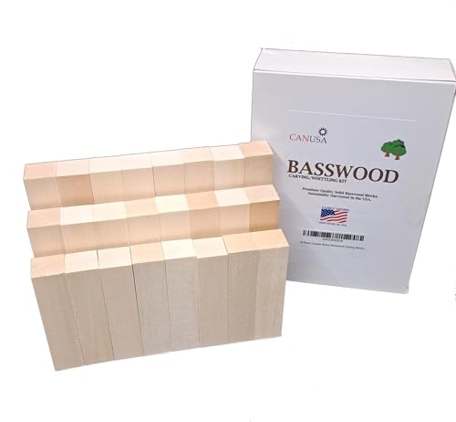 24 Piece Premium Beginners Basswood Carving/Whittling KIT. Suitable for Kids or Adults, Beginner to Expert. 100% Made in The USA! - WoodArtSupply