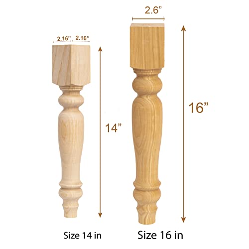 decorluxes Unfinished Farmhouse Bench Legs Dining Table, Coffee Table Rustic Turned Style Leg - Set of 4 - Dimensions: 2.16" x 14"- Easy to Paint (14 decorluxes