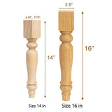 decorluxes Unfinished Farmhouse Bench Legs Dining Table, Coffee Table Rustic Turned Style Leg - Set of 4 - Dimensions: 2.16" x 14"- Easy to Paint (14 decorluxes