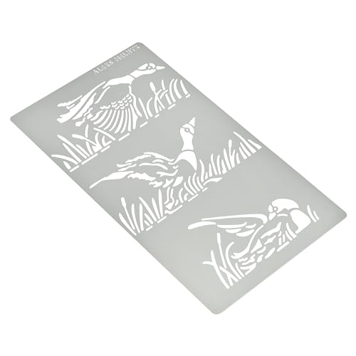 Aleks Melnyk No.473 Metal Stencil, Duck Flies Over Water and Reeds, Birds, Animals, Small Stencil, 1 PC, Template for Wood Burning, Engraving, - WoodArtSupply