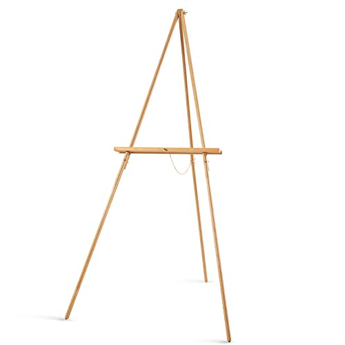 Falling in Art 65" A-Frame Tripod Easel Stand, Wooden Display Easel with Adjustable Canvas Holder, Floor Easel for Wedding Signs, Posters, Paintings, Falling in Art