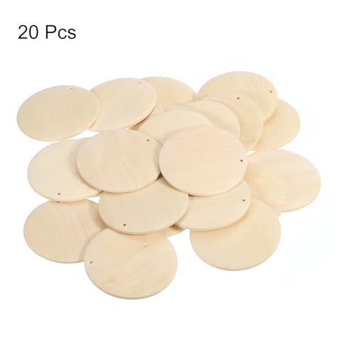 uxcell Round Wooden Discs, 20Pcs 45mm - Log Unfinished Wood Circles with Holes, Wood Ornaments for Crafts, DIY Jewelry Accessories, Birthday Board - WoodArtSupply