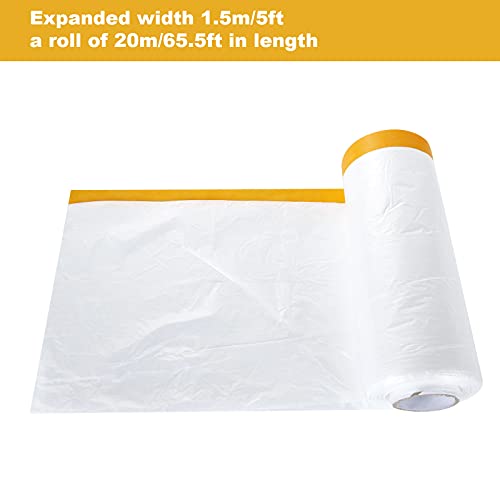 LISHINE 4 Pcs Tape and Drape 5 Ft x 65 Ft Pre-Taped Masking Film Plastic Painting Drop Film Painters Plastic Sheeting Roll Masking Paper with Tape LISHINE