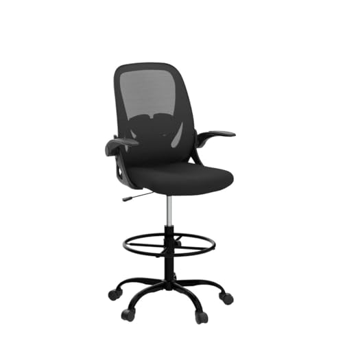 Primy Drafting Chair Tall Office Chair with Flip-up Armrests Executive Ergonomic Computer Standing Desk Chair with Lumbar Support and Adjustable - WoodArtSupply