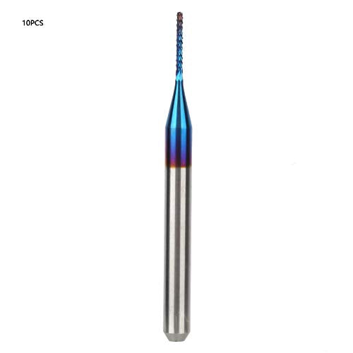 10pcs Tungsten Nose End Mill Blue Coated Spiral Router Bits Milling Machine Cutter Drill Bit CNC Rotary Burrs Set Tool(0.8mm) Wal front