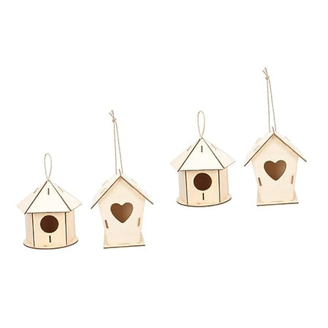 Yardwe 4 Pcs Wooden Bird House Wooden Bird Hut Natural Unfinished Wood Birdhouse Unfinished Birdhouse to Paint Artificial Birds House Bird House Yardwe