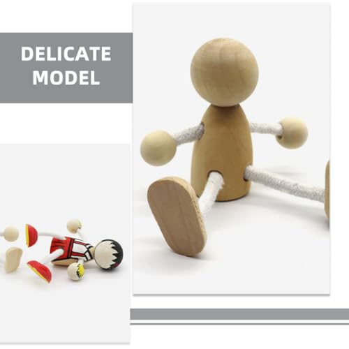 Tofficu Wood Peg Dolls 6pcs Natural Unfinished Wooden Robot Doll People Bodies Action Figures Model Toy Movable Joints Dolls for DIY Painting Craft Tofficu