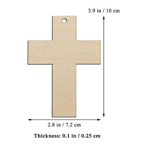 JANOU 20pcs Cross Shaped Wood DIY Craft Cutouts Cross Unfinished Wood Gift Tags Ornaments with Ropes for Wedding Birthday Happy Easter Party JANOU