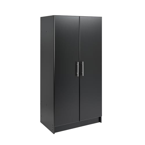 Prepac Elite 32" Storage Cabinet Closet, Black Storage Cabinet, Linen Cabinet, Wardrobe Cabinet with Hanging Rail and Shelves 20" D x 32" W x 35" H, - WoodArtSupply