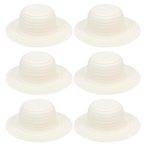 TEHAUX DIY Straw Hats, White Straw Hats Outdoor Woven Hat Unfinished Blank Hats Straw Hats for Art Painting & DIY Tea Party Dress Up Hats 6Pcs TEHAUX