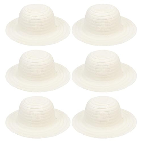 TEHAUX DIY Straw Hats, White Straw Hats Outdoor Woven Hat Unfinished Blank Hats Straw Hats for Art Painting & DIY Tea Party Dress Up Hats 6Pcs TEHAUX