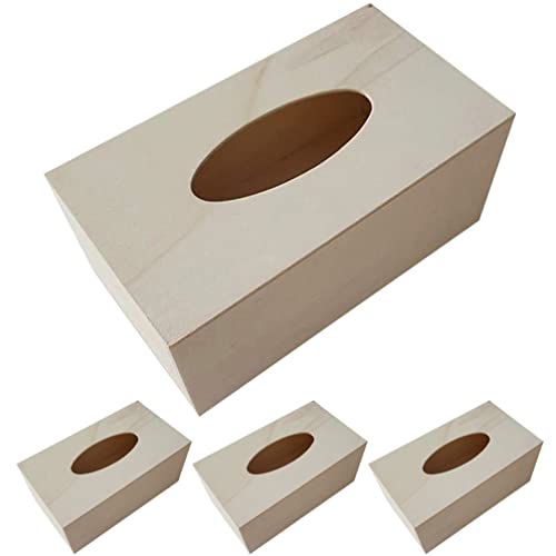 Tofficu Wooden Napkin Boxes Unfinished Wood Tissue Box Cover Handmade Tissue Dispenser blank Facial paper Box for DIY Crafts Art Project 4Pcs - WoodArtSupply