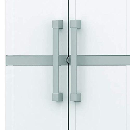 Keter Storage Cabinet with Doors and Shelves for Tool, Home Organization,Large, White & Grey Keter