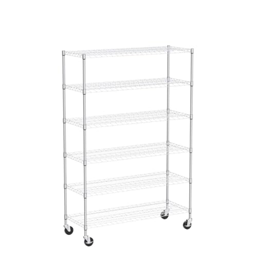 Storage Shelves Heavy Duty, 5999 Lb Capacity Wire Shelving Units Metal Shelf with Wheels NSF Certification 48" L×18" W×72" H Height Adjustable for Dlewmsyic