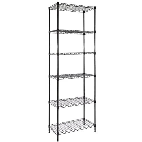 REGILLER 6 Wire Shelving Steel Storage Rack Adjustable Unit Shelves for Laundry Bathroom Kitchen Pantry Closet (21.1L x 11.9W x 64H, Black) - WoodArtSupply