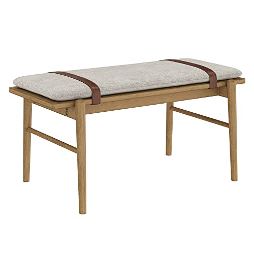 Nathan James Gugan Mid-Century Wood Entryway Bench Seat, Dining Room, Light Brown/Ivory Nathan James