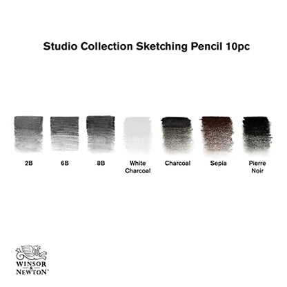 Winsor & Newton 6 Pack Studio Collection™ 10 Piece Sketching Pencil Tin Set - WoodArtSupply