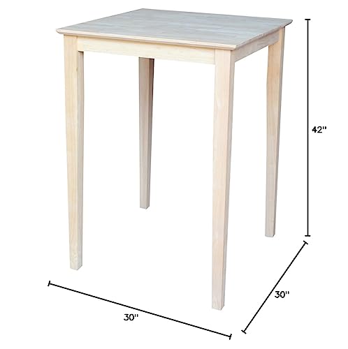 IC International Concepts Solid Wood Top Bar Height Table, Unfinished IC International Concepts