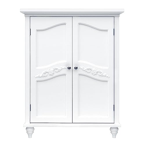 Teamson Home Versailles Wooden Freestanding Floor Storage Cabinet with 2 Adjustable Interior Shelves 3 Storage Spaces and 2 Floral Scroll Doors, Teamson Home