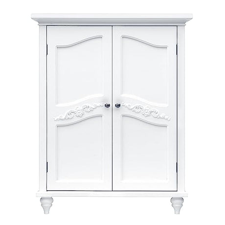 Teamson Home Versailles Wooden Freestanding Floor Storage Cabinet with 2 Adjustable Interior Shelves 3 Storage Spaces and 2 Floral Scroll Doors, Teamson Home