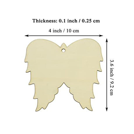 20pcs Angel Wings Wood Cutouts Unfinished Wooden DIY Craft Gift Tags Ornaments with Ropes for Birthday Wedding Christmas Party Decoration, 4x3.6 in JANOU