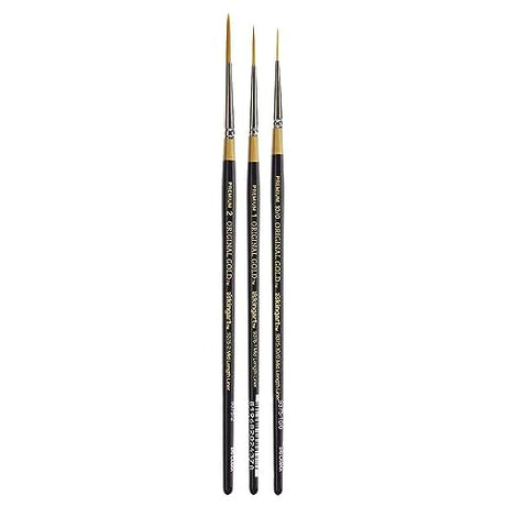 KINGART B-072 Premium 3 pc. Original Gold 9375 Series Mid-Length Liner Brush Set, Synthetic Golden Taklon for Acrylic, Oil, Watercolor Paint, Short KINGART