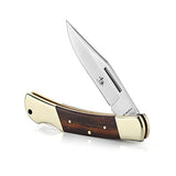 SENBON folding lock back knife 4in 440a sharp outdoor knife sand iron wood copper handle with Leather Sheath SENBON