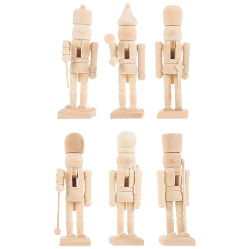 BESPORTBLE 6Pcs Christmas Wooden Nutcracker Unfinished Nutcracker Figurines DIY Blank Unpainted Nutcracker for Xmas Decoration