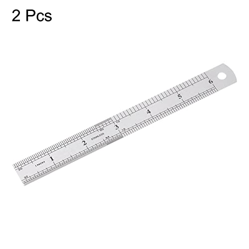 HARFINGTON 2pcs Stainless Steel Ruler 6-inch/15cm Metal Rulers 0.75" Wide, Inch and Metric Graduation Straight Edge Measuring Tool HARFINGTON